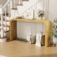 Console Table, Solid Birch Wood in Light Yellow, 52 in Wide