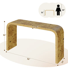 Console Table, Solid Birch Wood in Light Yellow, 52 in Wide