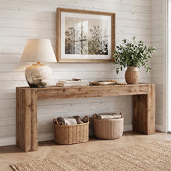 Console Table, Solid Fir Wood in Brown
