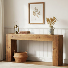Console Table, Solid Fir Wood in Brown