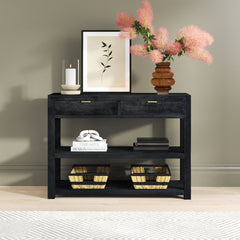 Console Table, Solid Mango Wood, Black, 40 in Wide