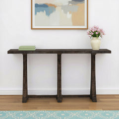 Console Table, Solid Mango Wood in Distressed Dark Brown