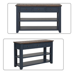 Console Table, Solid Pine with Blue Base