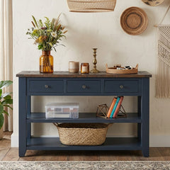 Console Table, Solid Pine with Blue Base