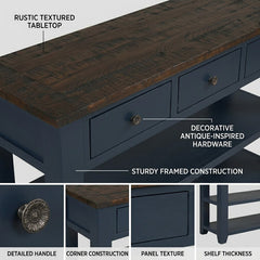 Console Table, Solid Pine with Blue Base