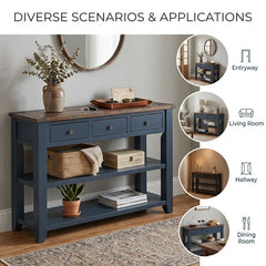 Console Table, Solid Pine with Blue Base