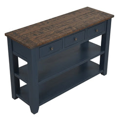Console Table, Solid Pine with Blue Base