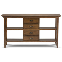 Console Table, Solid Pine with Four Drawers in Rustic Natural Aged Brown