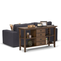 Console Table, Solid Pine with Four Drawers in Rustic Natural Aged Brown
