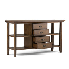 Console Table, Solid Pine with Four Drawers in Rustic Natural Aged Brown