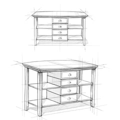 Console Table, Solid Pine with Four Drawers in Rustic Natural Aged Brown