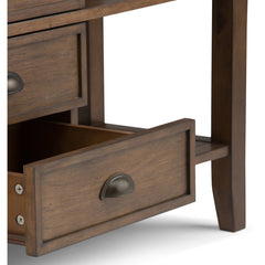 Console Table, Solid Pine with Four Drawers in Rustic Natural Aged Brown