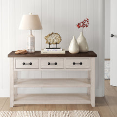 Console Table, Solid Pine with Three Drawers