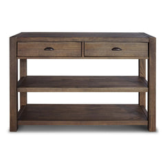 Console Table, Solid Pine with Two Drawers and Two Shelves, Rustic Walnut