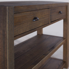 Console Table, Solid Pine with Two Drawers and Two Shelves, Rustic Walnut