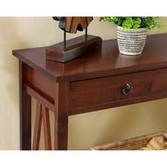 Console Table, Solid Pine with Two Drawers, Tobacco
