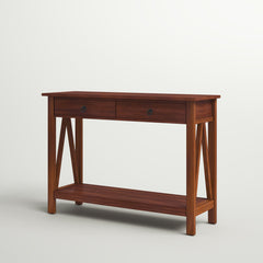 Console Table, Solid Pine with Two Drawers, Tobacco
