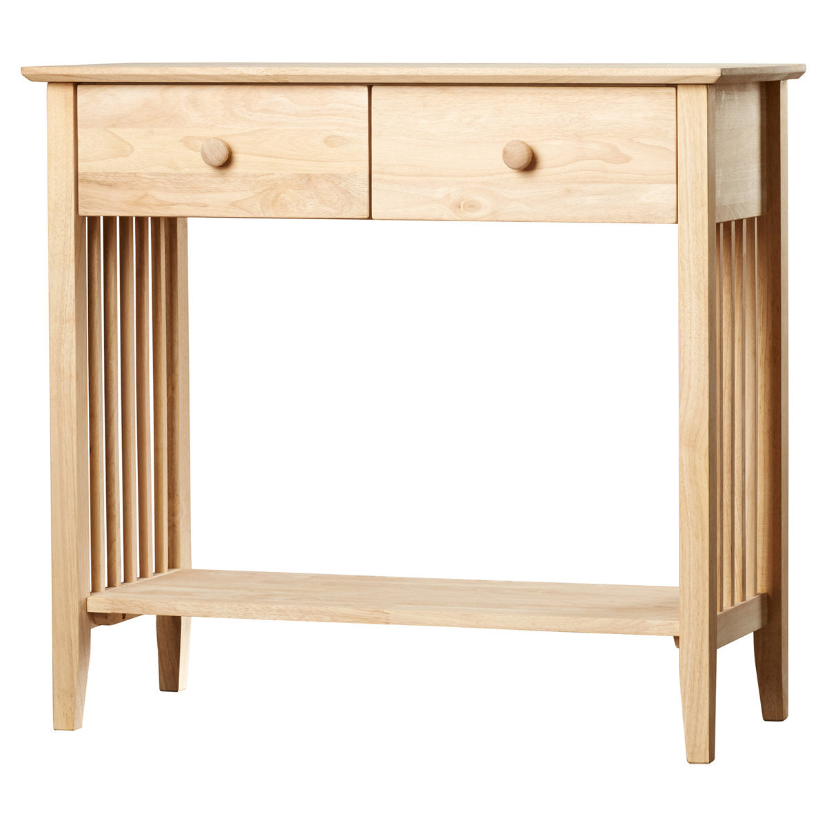 Console Table, Solid Rubberwood with Drawers and Shelves, Unfinished
