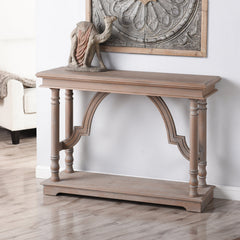 Console Table, Solid Rubberwood with Lower Shelf, Gray