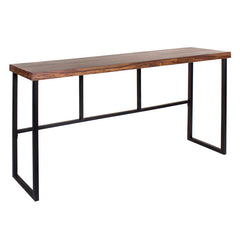 Console Table, Solid Sheesham Wood in Brown with Black Iron Base