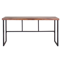 Console Table, Solid Sheesham Wood in Brown with Black Iron Base