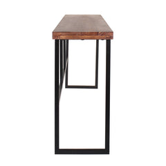 Console Table, Solid Sheesham Wood in Brown with Black Iron Base