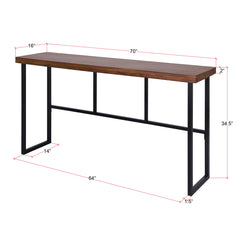 Console Table, Solid Sheesham Wood in Brown with Black Iron Base