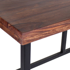 Console Table, Solid Sheesham Wood in Brown with Black Iron Base