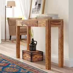 Console Table, Solid Sheesham Wood, Single Drawer, Dark Sheesham Finish