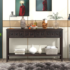 Console Table, Solid Wood, 60 Inch, Four Drawers, Espresso
