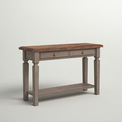 Console Table, Solid Wood, Medium Brown Top, Gray Base