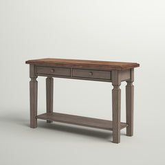Console Table, Solid Wood, Medium Brown Top, Gray Base