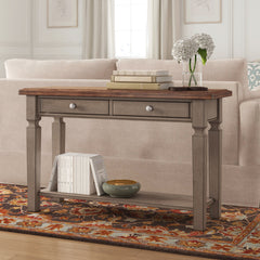 Console Table, Solid Wood, Medium Brown Top, Gray Base