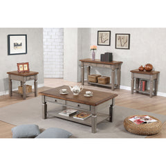 Console Table, Solid Wood, Medium Brown Top, Gray Base