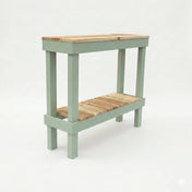Console Table, Solid Wood with Distressed Finish, Natural Top and Sage Green Base