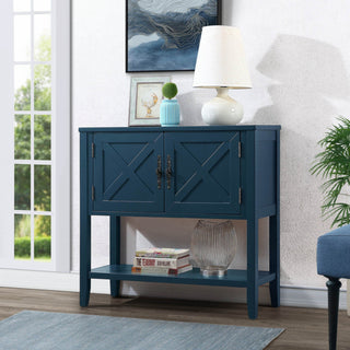Console Table, Solid Wood with Drawers and Open Shelf