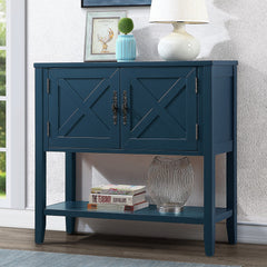 Console Table, Solid Wood with Drawers and Open Shelf