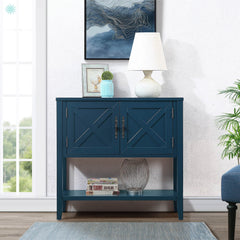 Console Table, Solid Wood with Drawers and Open Shelf