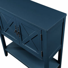 Console Table, Solid Wood with Drawers and Open Shelf