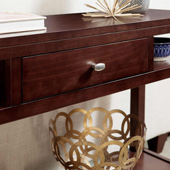Console Table, Solid Wood with Drawers and Shelves in Espresso