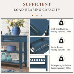 Console Table, Solid Wood with Drawers and Shelves in Navy Blue