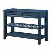 Console Table, Solid Wood with Drawers and Shelves in Navy Blue