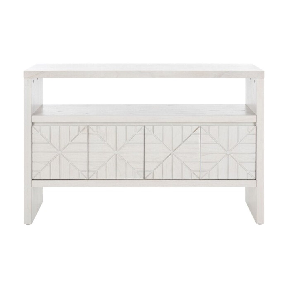 Console Table, Solid Wood with Four Cabinets in White Washed