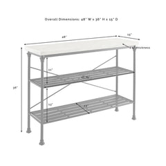 Console Table, Two Shelves, White Top with Matte Black Metal Base