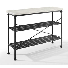 Console Table, Two Shelves, White Top with Matte Black Metal Base