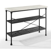 Console Table, Two Shelves, White Top with Matte Black Metal Base