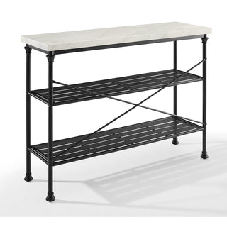 Console Table, Two Shelves, White Top with Matte Black Metal Base