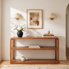 Console Table, Two-Tier Solid and Engineered Wood in Walnut