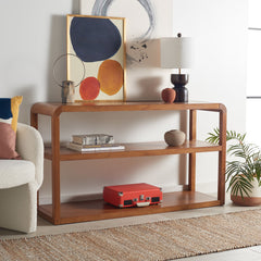 Console Table, Two-Tier Solid and Engineered Wood in Walnut