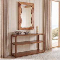 Console Table, Two-Tier Solid and Engineered Wood in Walnut